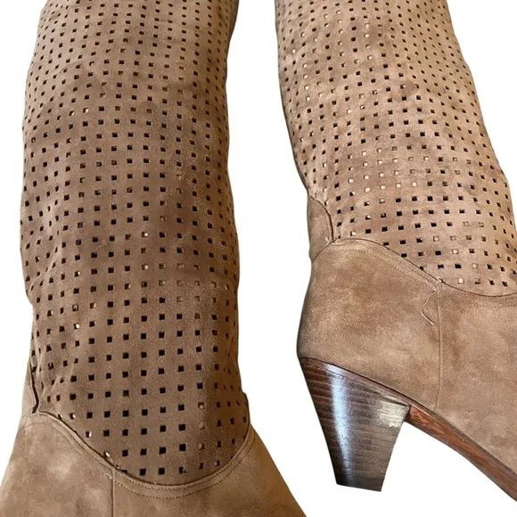 Vintage Charles Jourdan Perforated Suede Knee High Paris Boots Sz 9.5