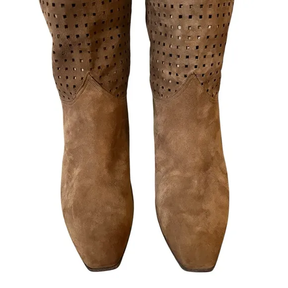 Vintage Charles Jourdan Perforated Suede Knee High Paris Boots Sz 9.5