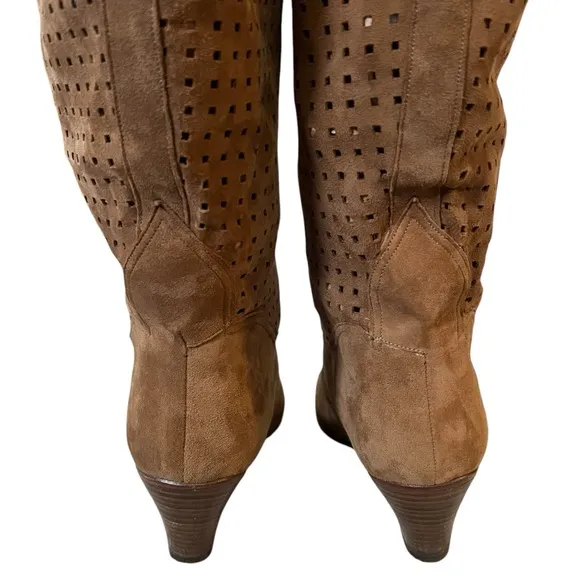 Vintage Charles Jourdan Perforated Suede Knee High Paris Boots Sz 9.5