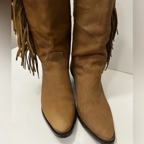 Vintage Code West Tan Brown Suede Fringe Western Cowboy Boot Brazil Women Size 7
