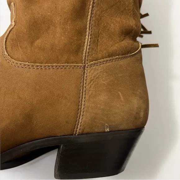 Vintage Code West Tan Brown Suede Fringe Western Cowboy Boot Brazil Women Size 7