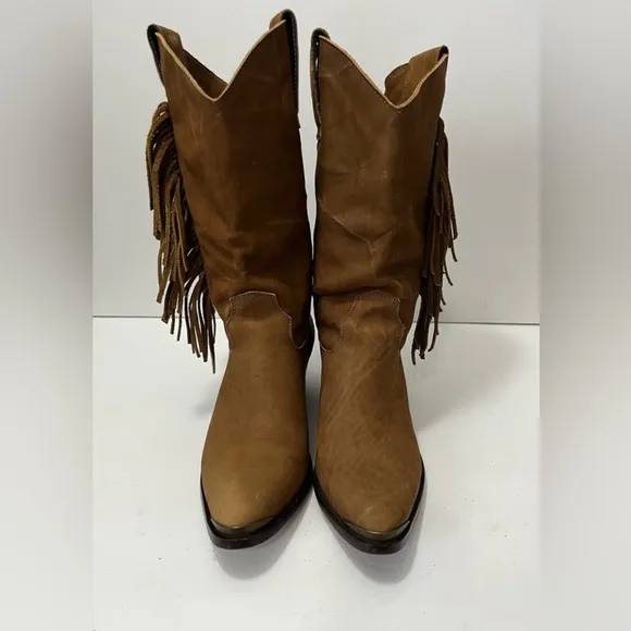 Vintage Code West Tan Brown Suede Fringe Western Cowboy Boot Brazil Women Size 7