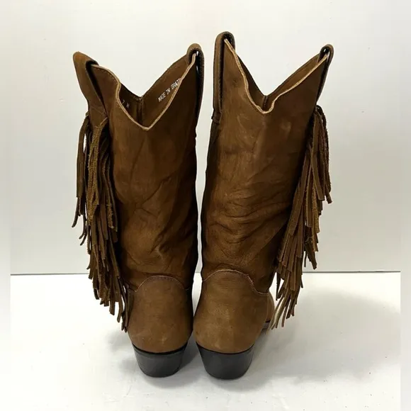 Vintage Code West Tan Brown Suede Fringe Western Cowboy Boot Brazil Women Size 7