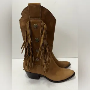 Vintage Code West Tan Brown Suede Fringe Western Cowboy Boot Brazil Women Size 7