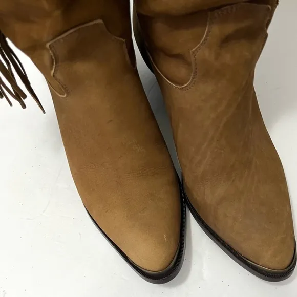 Vintage Code West Tan Brown Suede Fringe Western Cowboy Boot Brazil Women Size 7
