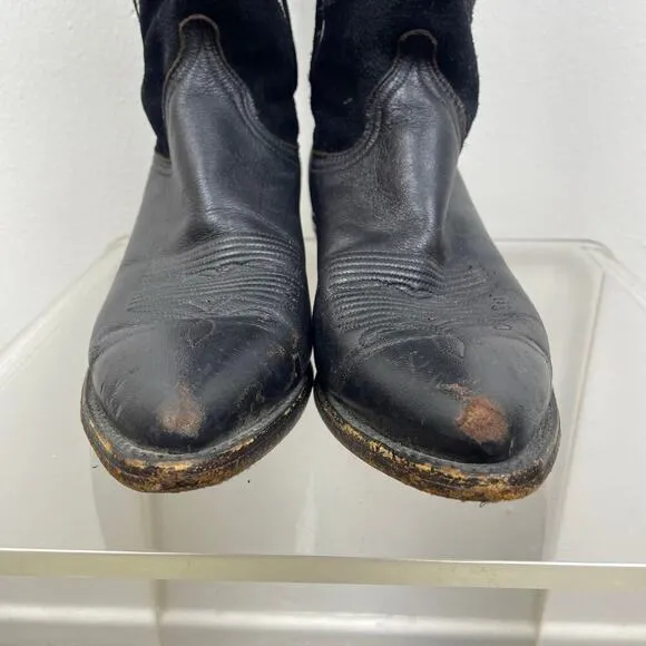 Vintage Dan Post Men’s Black White Tooled Suede Leather Cowboy Boots 6.5 M