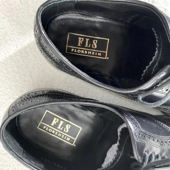 Vintage Florsheim Black Leather Lexington Wingtip Oxford Lace Up Dress Shoes 8.5