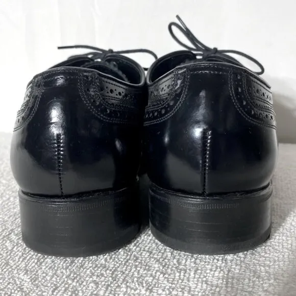 Vintage Florsheim Black Leather Lexington Wingtip Oxford Lace Up Dress Shoes 8.5