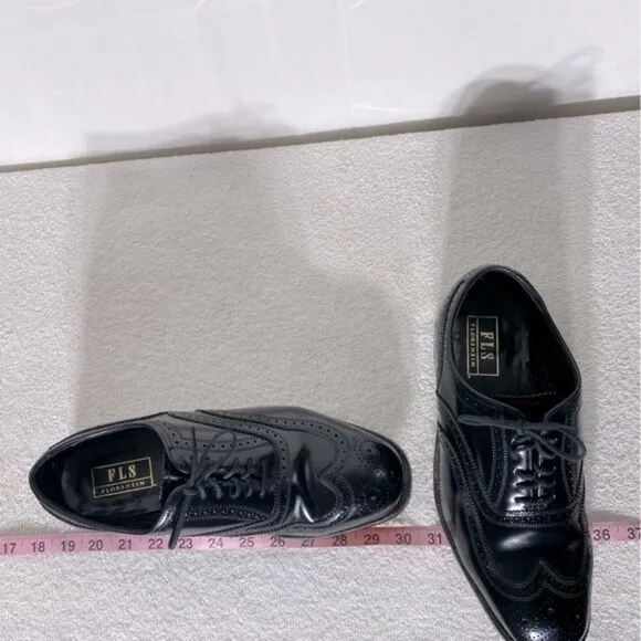 Vintage Florsheim Black Leather Lexington Wingtip Oxford Lace Up Dress Shoes 8.5