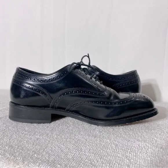 Vintage Florsheim Black Leather Lexington Wingtip Oxford Lace Up Dress Shoes 8.5