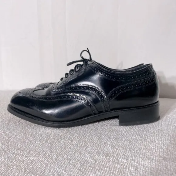 Vintage Florsheim Black Leather Lexington Wingtip Oxford Lace Up Dress Shoes 8.5