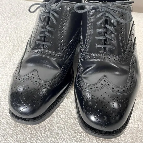 Vintage Florsheim Black Leather Lexington Wingtip Oxford Lace Up Dress Shoes 8.5