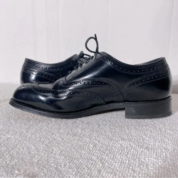 Vintage Florsheim Black Leather Lexington Wingtip Oxford Lace Up Dress Shoes 8.5