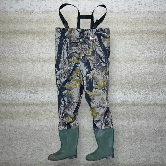 Vintage Hunting Camo Waders Overalls Waterproof Green Rubber Boots 90s