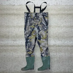 Vintage Hunting Camo Waders Overalls Waterproof Green Rubber Boots 90s