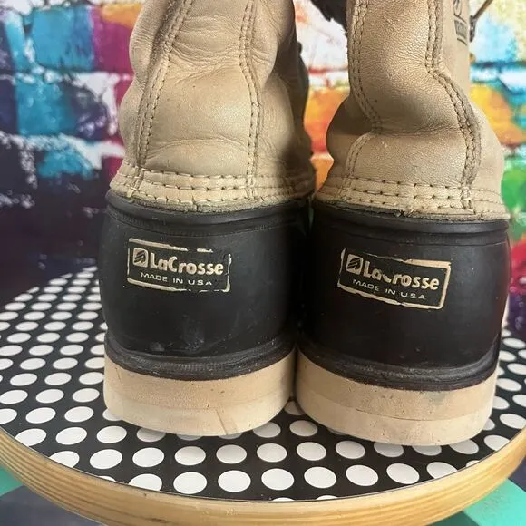 Vintage Lacrosse Outdoorsman Waterproof Rubber Leather Lace Up Boots Vibram Sole
