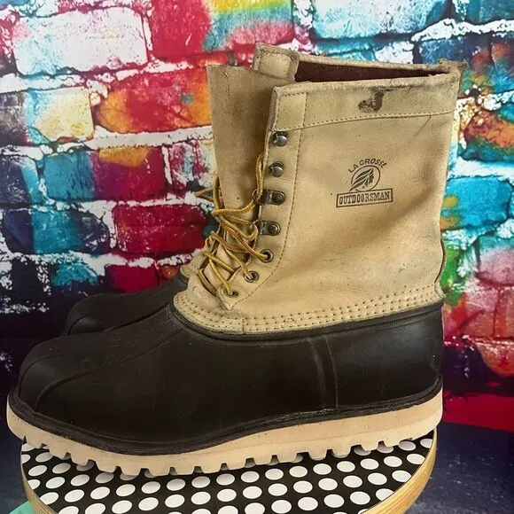 Vintage Lacrosse Outdoorsman Waterproof Rubber Leather Lace Up Boots Vibram Sole