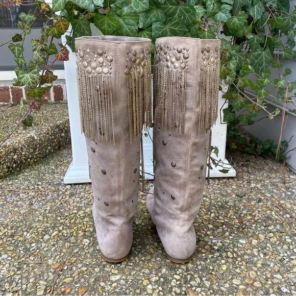 Vintage L’Autre Chose beaded chain tassel trim suede boots 37