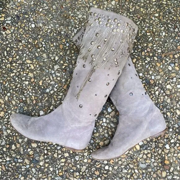 Vintage L’Autre Chose beaded chain tassel trim suede boots 37