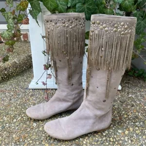 Vintage L’Autre Chose beaded chain tassel trim suede boots 37