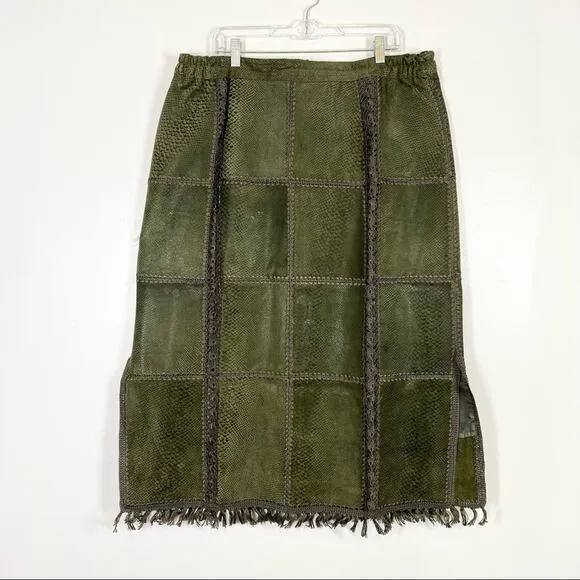 VINTAGE Leather Snake Print Crochet Street Skirt