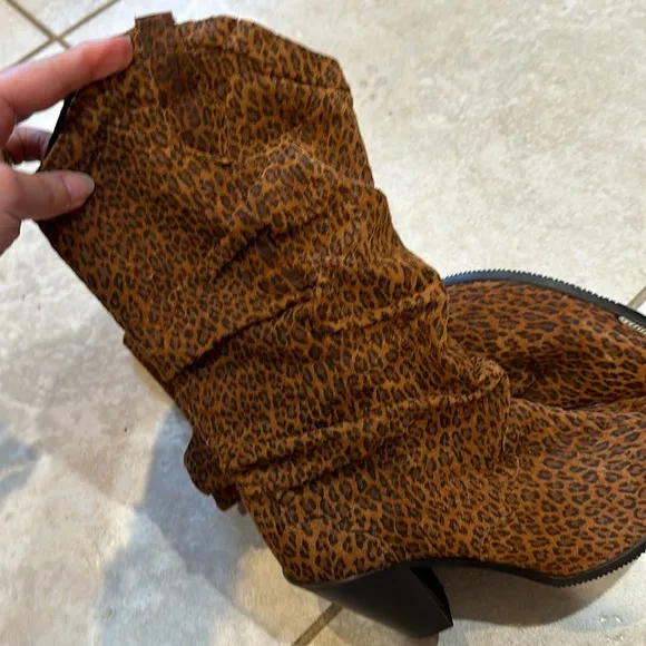 Vintage Leopard Suede Slouch Cowboy Boots 7.5