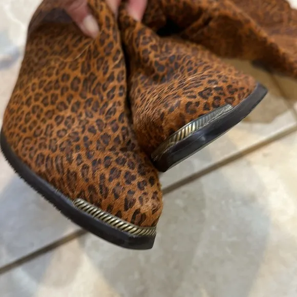 Vintage Leopard Suede Slouch Cowboy Boots 7.5