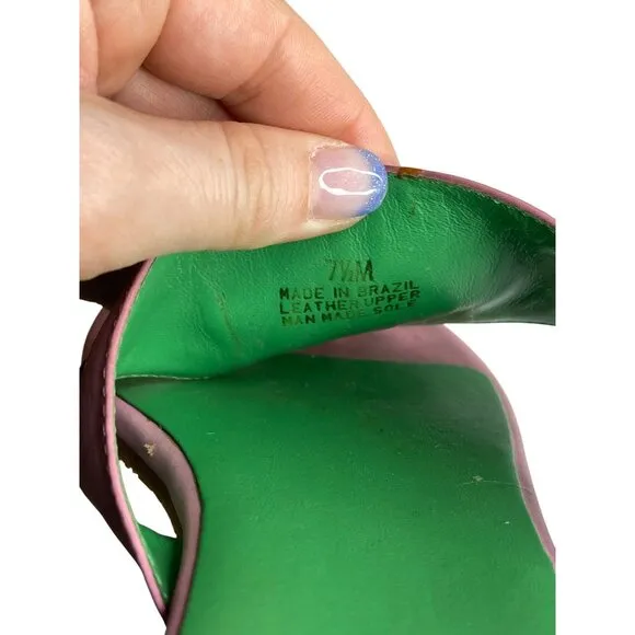 Vintage Lilly Pulitzer Pink &amp; Green Leather Thong Sandals With Gold Detail 7.5