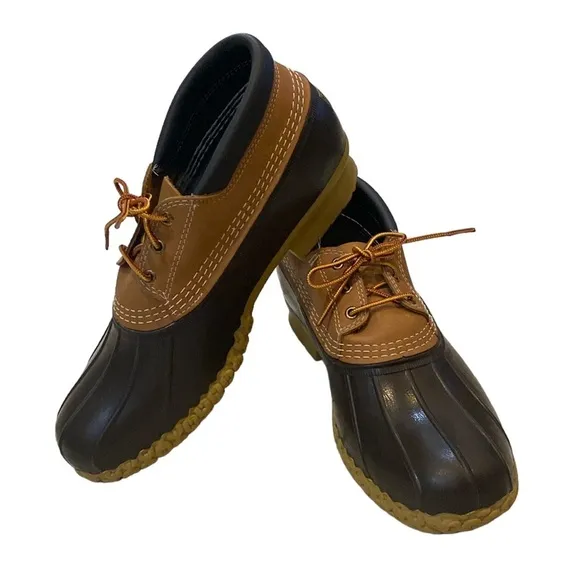 Vintage L.L. BEAN MEN'S DUCK BOOTS Rubber Leather Moc Upline Brown Tan Brown 12W