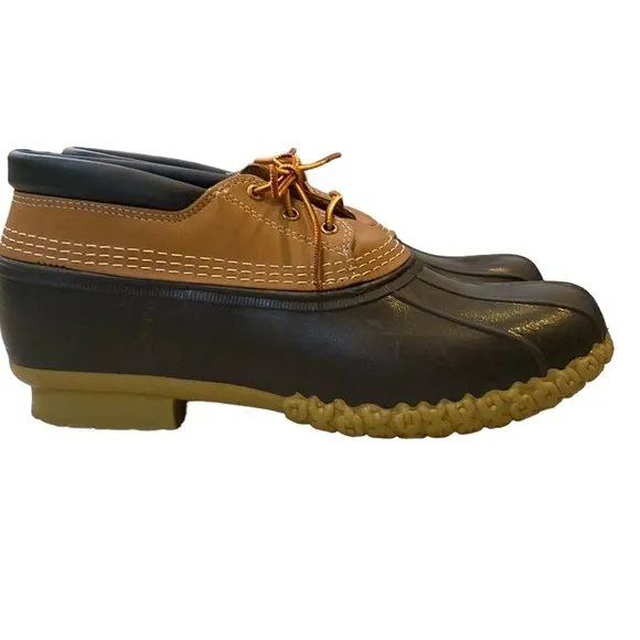 Vintage L.L. BEAN MEN'S DUCK BOOTS Rubber Leather Moc Upline Brown Tan Brown 12W