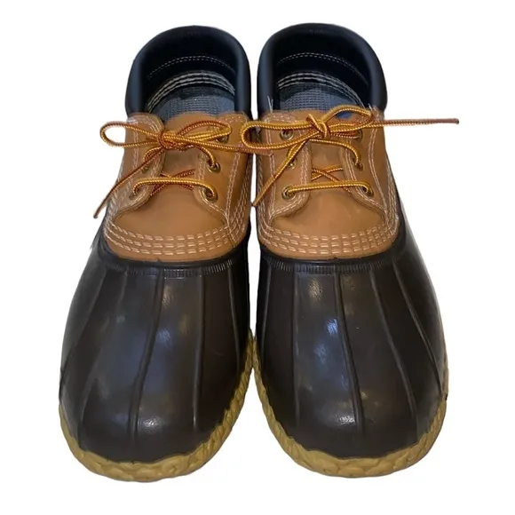 Vintage L.L. BEAN MEN'S DUCK BOOTS Rubber Leather Moc Upline Brown Tan Brown 12W