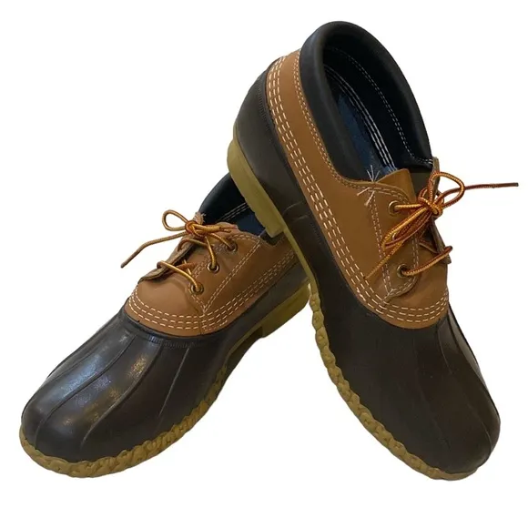 Vintage L.L. BEAN MEN'S DUCK BOOTS Rubber Leather Moc Upline Brown Tan Brown 12W
