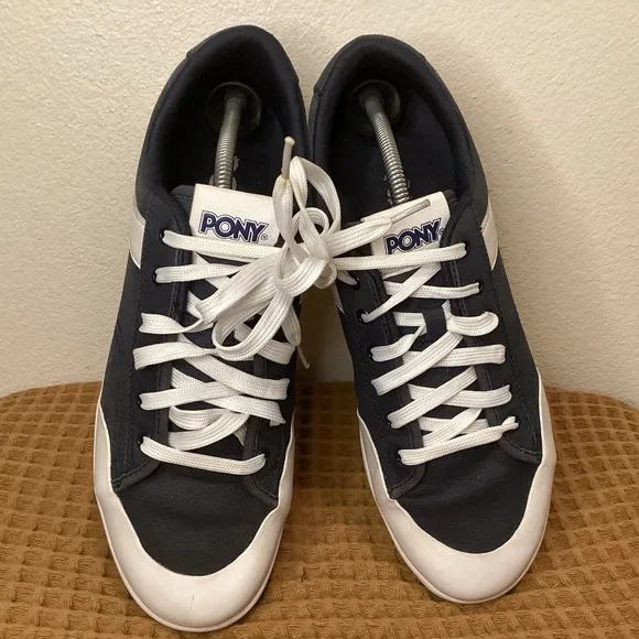 Vintage PONY Slam Dunk Lo Canvas Sneakers Shoes Mens Sz 10.5 Black White Lace