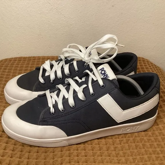 Vintage PONY Slam Dunk Lo Canvas Sneakers Shoes Mens Sz 10.5 Black White Lace