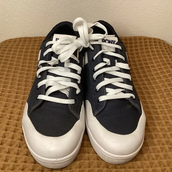 Vintage PONY Slam Dunk Lo Canvas Sneakers Shoes Mens Sz 10.5 Black White Lace