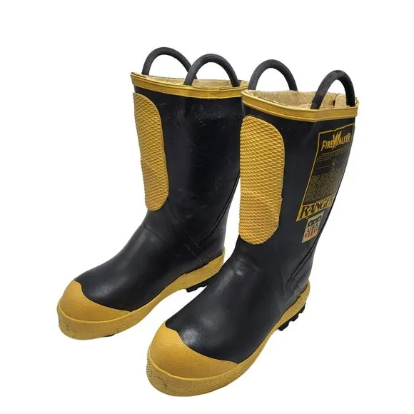 Vintage Ranger FireWalker Rubber Firefighter Boots Men's 7.5 Medium Black Yellow