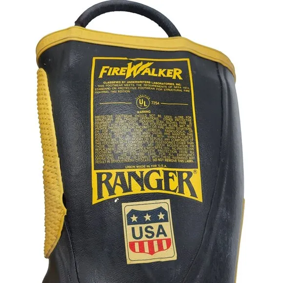 Vintage Ranger FireWalker Rubber Firefighter Boots Men's 7.5 Medium Black Yellow