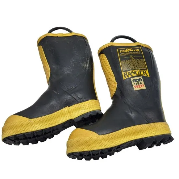 Vintage Ranger FireWalker Rubber Firefighter Boots Men's 7.5 Medium Black Yellow