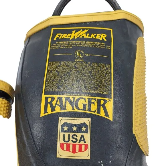 Vintage Ranger FireWalker Rubber Firefighter Boots Men's 7.5 Medium Black Yellow