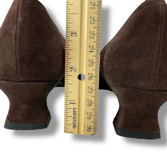 Vintage Stuart Weitzman Suede Square Toe Kitten Heels, Perforated Leather,Sz 7.5