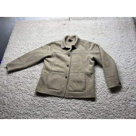 Vintage Woolwich Putty Sherpa Lined Suede Like Jacket Women's Large EUC‎