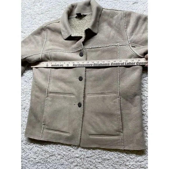 Vintage Woolwich Putty Sherpa Lined Suede Like Jacket Women's Large EUC‎