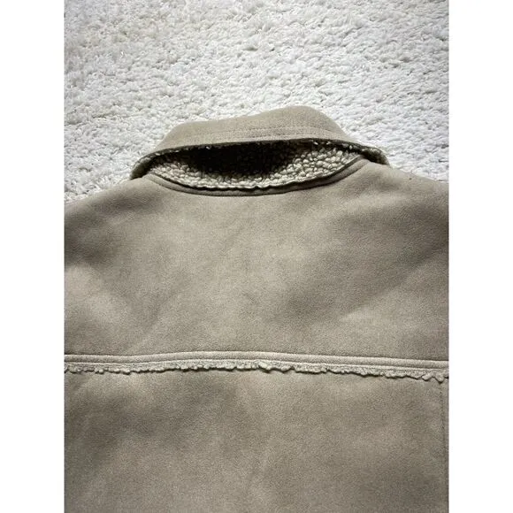 Vintage Woolwich Putty Sherpa Lined Suede Like Jacket Women's Large EUC‎