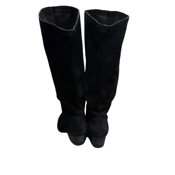 Vintage Y2K 90’s Slouchy Black Western Boho Slouchy Suede Silver Toe Tap Boots