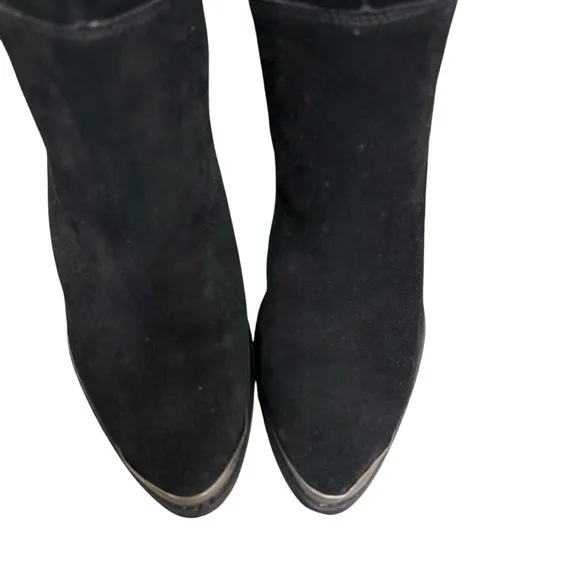 Vintage Y2K 90’s Slouchy Black Western Boho Slouchy Suede Silver Toe Tap Boots