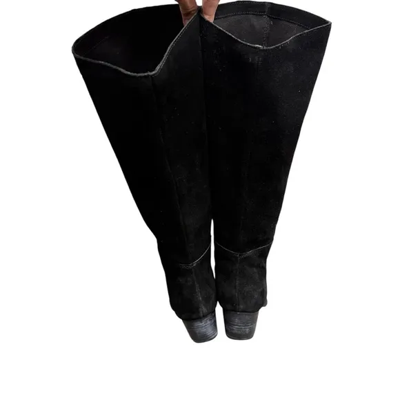 Vintage Y2K 90’s Slouchy Black Western Boho Slouchy Suede Silver Toe Tap Boots