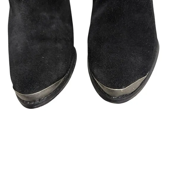 Vintage Y2K 90’s Slouchy Black Western Boho Slouchy Suede Silver Toe Tap Boots