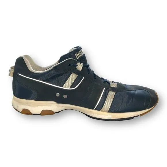 Vintage Y2K Diesel Shoes Mens 11 Proton Leather And Mesh Lace Up Blue Sneakers