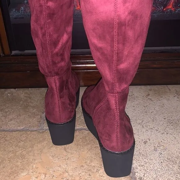 VintageBurgundy Suede Boots
