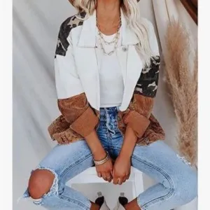 Vintage Long Sleeves Button Down Mixed Media Jacket